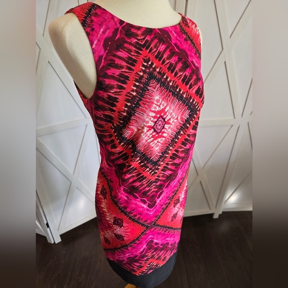 AB Studio Pink, Crimson, And Deep BerryPatterned Sleeveless Sheath Dress